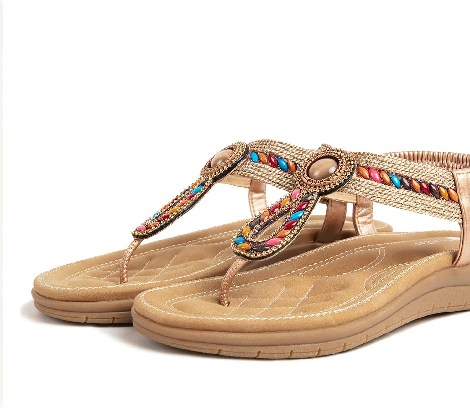 Womens Sandals Dressy Summer Comfortable Arch Support Flat Shoes Elastic ankle strap summer beach sandals Bohemian Flip Flops Sandals for Women