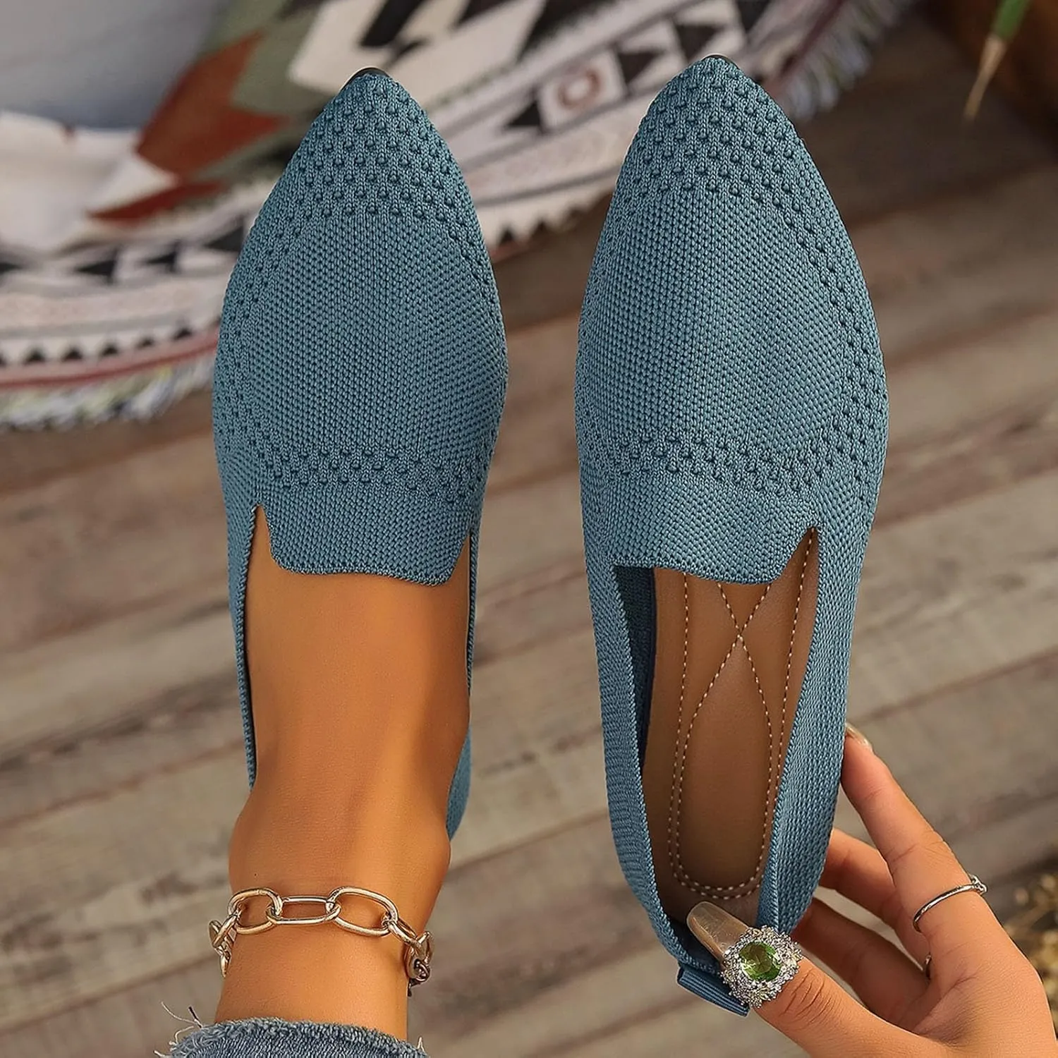 Women's Slip On Ballet 女式平底鞋 Low Top Pointed Toe Loafers Breathable Solid Shoes Comfortable Walking Loafers N 7