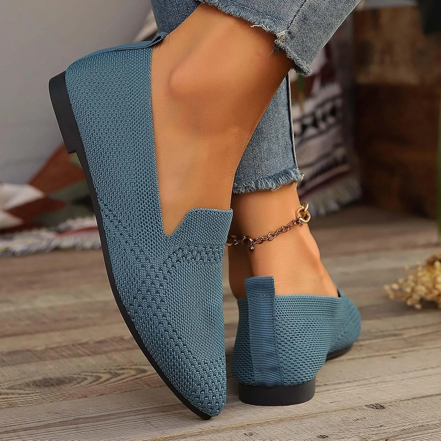 Women's Slip On Ballet 女式平底鞋 Low Top Pointed Toe Loafers Breathable Solid Shoes Comfortable Walking Loafers N 7