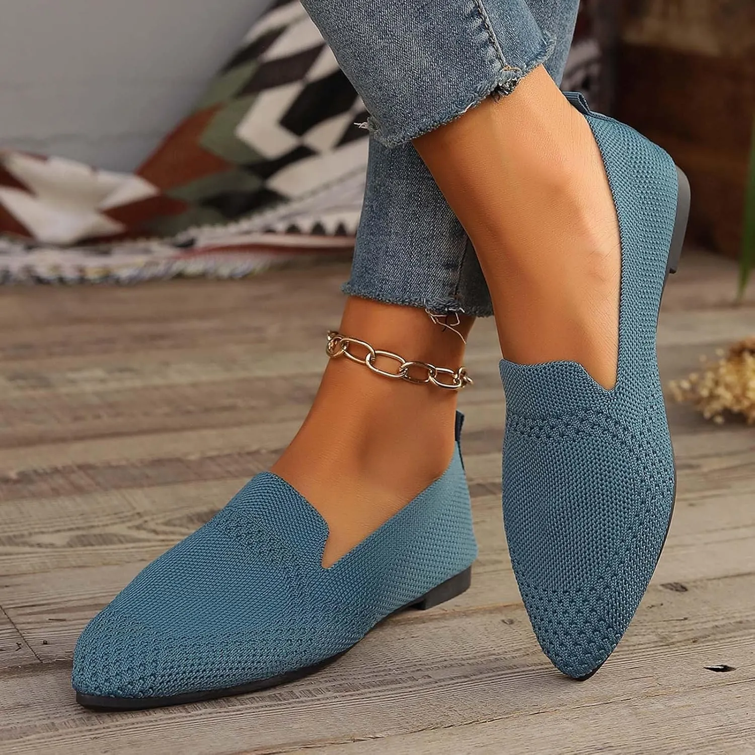 Women's Slip On Ballet 女式平底鞋 Low Top Pointed Toe Loafers Breathable Solid Shoes Comfortable Walking Loafers N 7