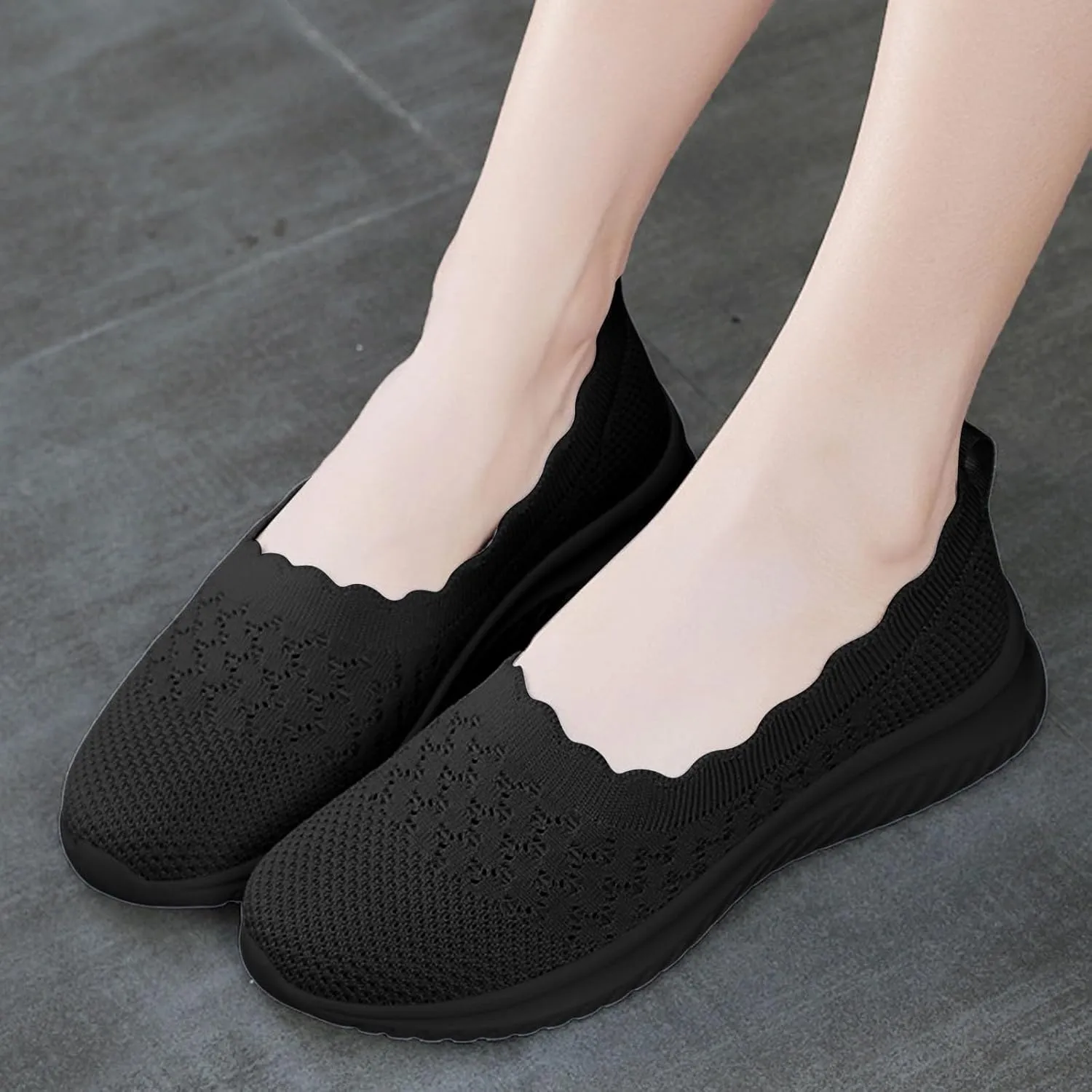 Women's Slip On Casual Flat Shoes Comfortable Breathable Knit Loafers Lightweight Walking Sneakers for Everyday