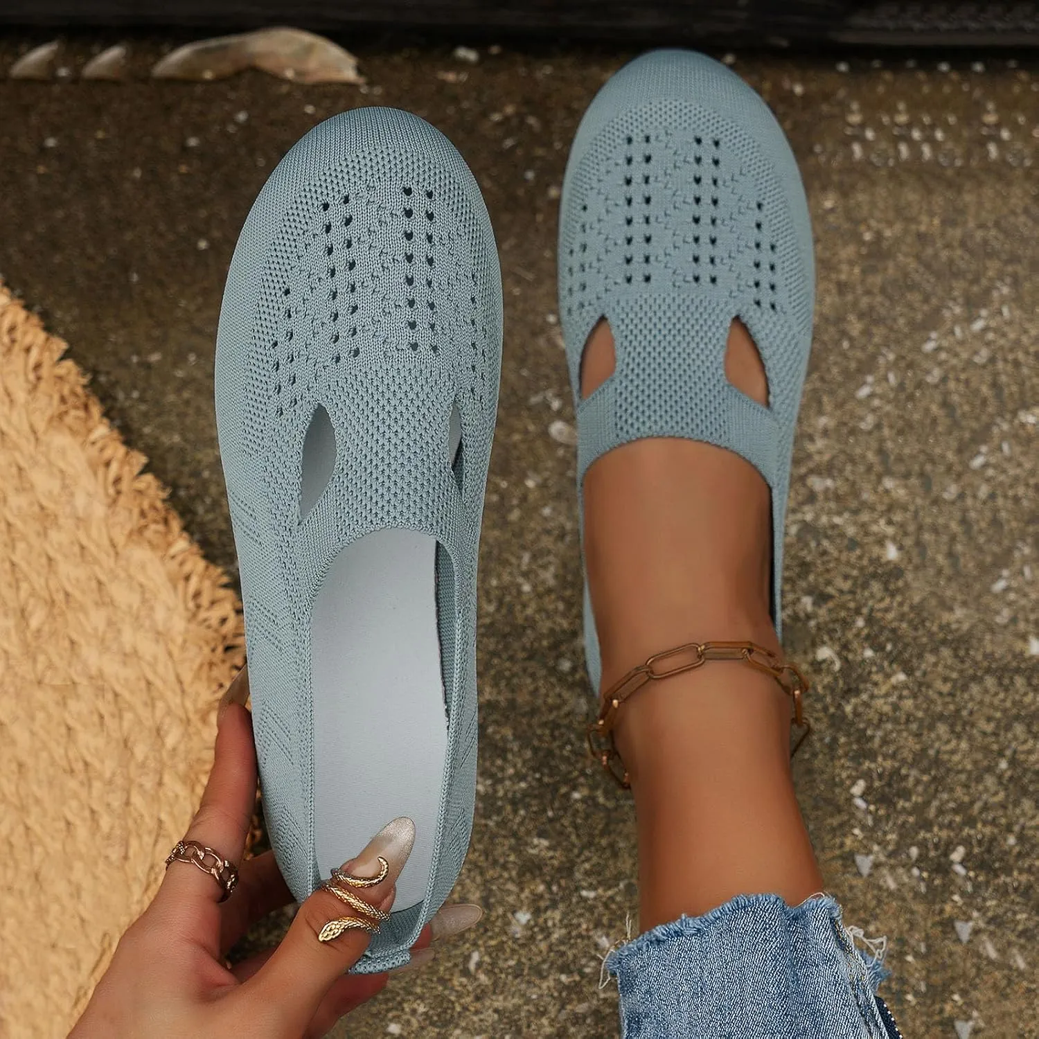 Women's Slip on Loafer Shoes, Casual On Flat Shoes, Breathable Mesh Walking Shoes