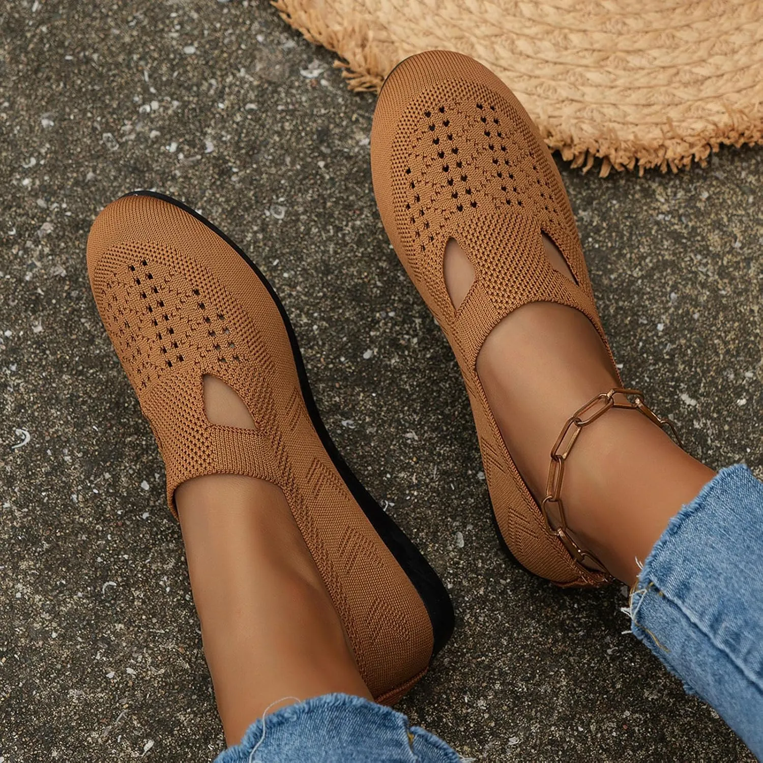 Women's Slip on Loafer Shoes, Casual On Flat Shoes, Breathable Mesh Walking Shoes
