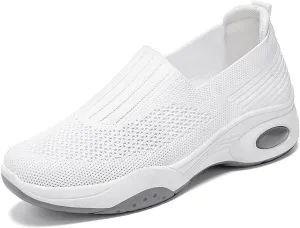 Women's Slip-On Orthopedic Sneakers - Breathable Mesh Knitted Walking Shoes with Wide Width, Arch Support & Non-Slip Sole - Lightweight Low-Top Design for All-Day Comfort