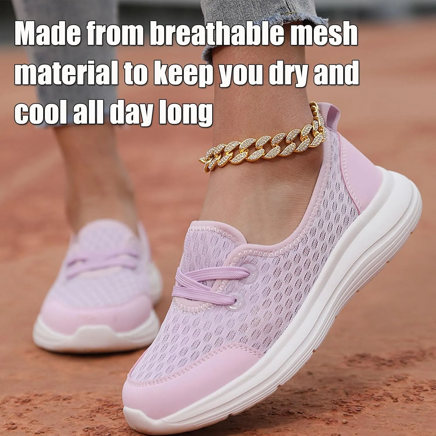 Women's Soft Sole Mesh Comfort Orthopedic Shoes, Mesh Breathable Slip-On Flat Walking Shoes