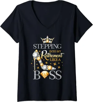 Womens Stepping into my retirement like a boss, women’s V-Neck T-Shirt
