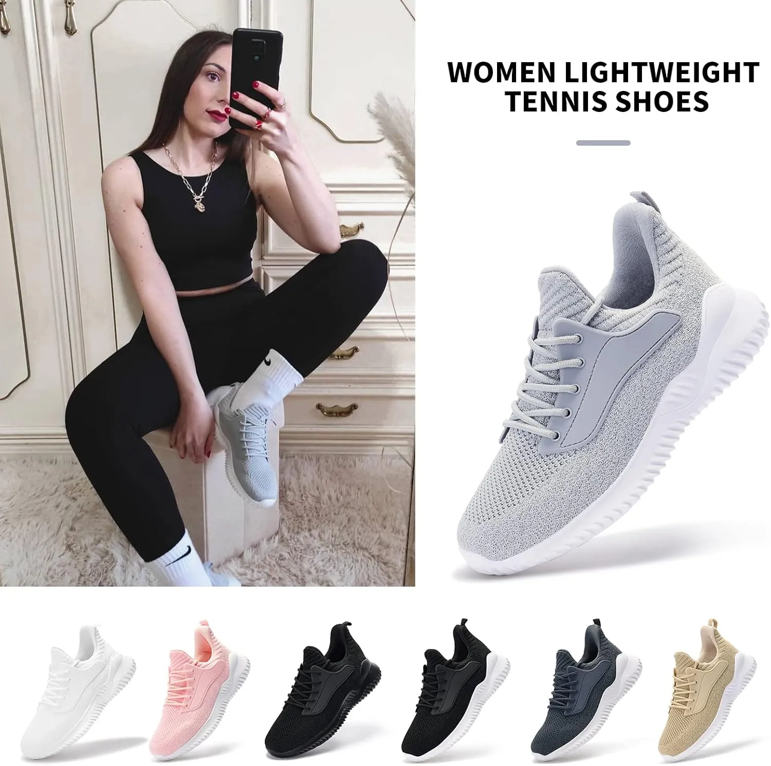 Womens Tennis Shoes Walking Sneakers - Memory Foam Running Slip On Gym Athletic Workout Nursing Comfort Work Shoe Lightweight