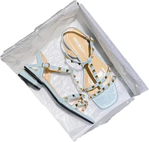 Women's Thin Ribbon Sandals, Rivet Design Low Heel Casual Slippers
