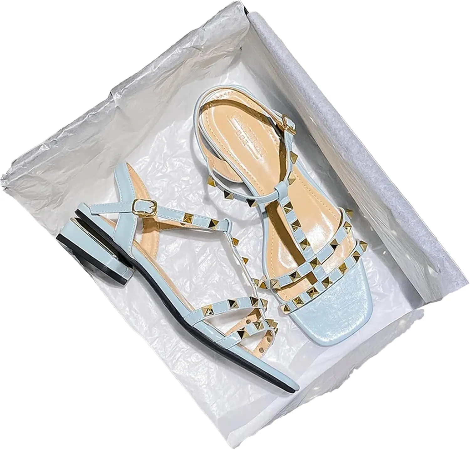 Women's Thin Ribbon Sandals, Rivet Design Low Heel Casual Slippers
