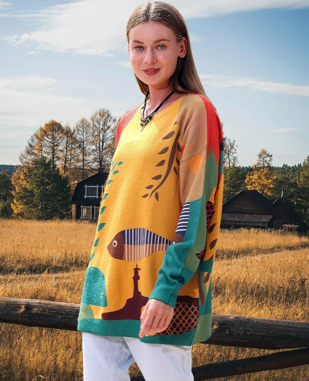 Womens Ugly Christmas Sweaters Casual Loose Oversized Pullover Sweaters Graphic Printed Knit Trendy Tops