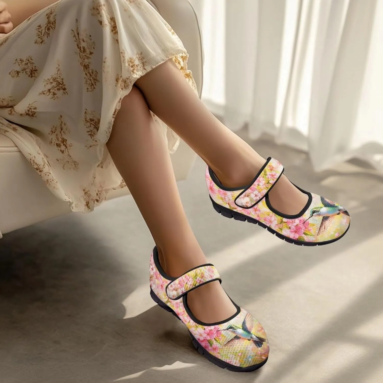Women's Walking Shoes Lady Fashion Mary Jane Sneakers Breathable Adjustable Working Flat Shoes