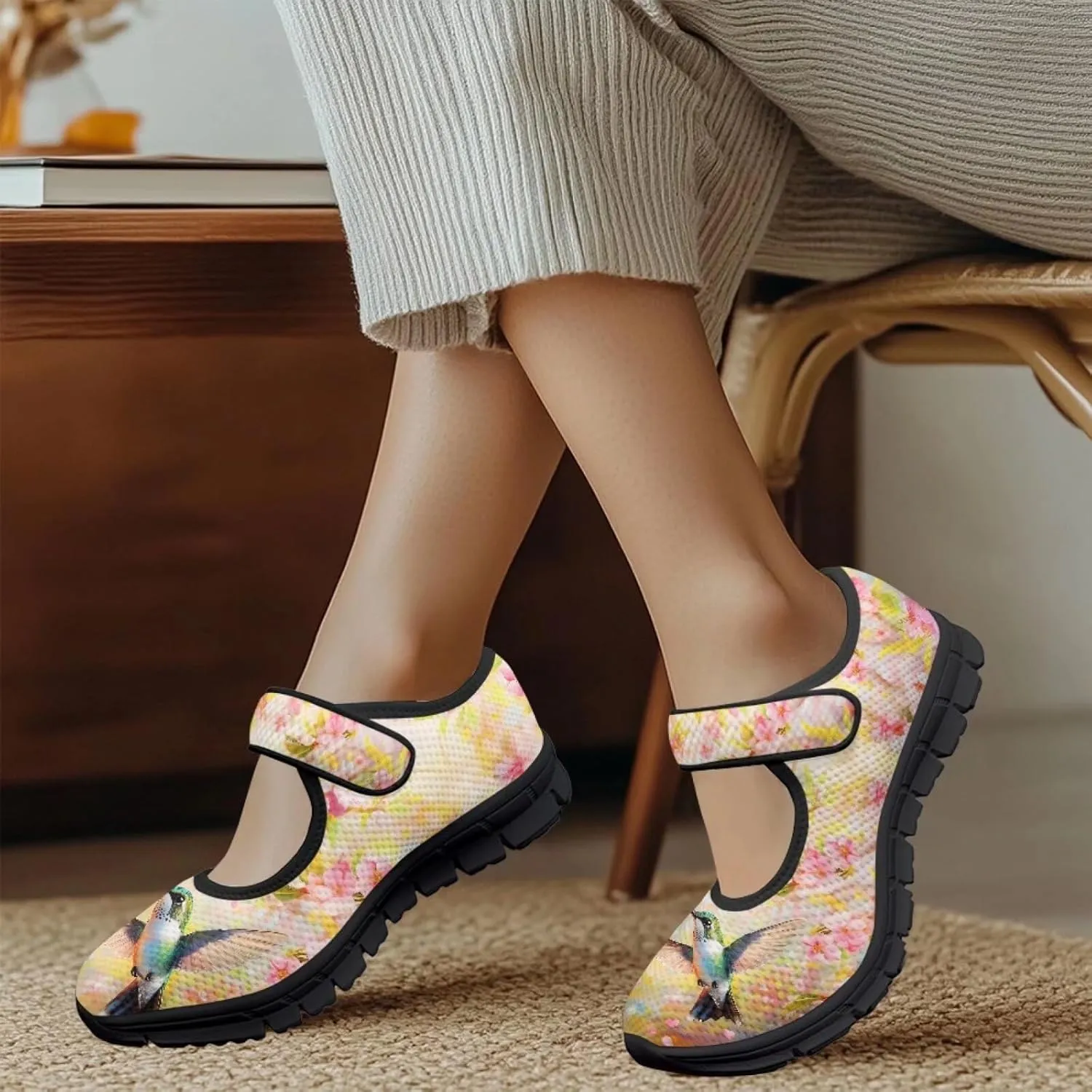 Women's Walking Shoes Lady Fashion Mary Jane Sneakers Breathable Adjustable Working Flat Shoes