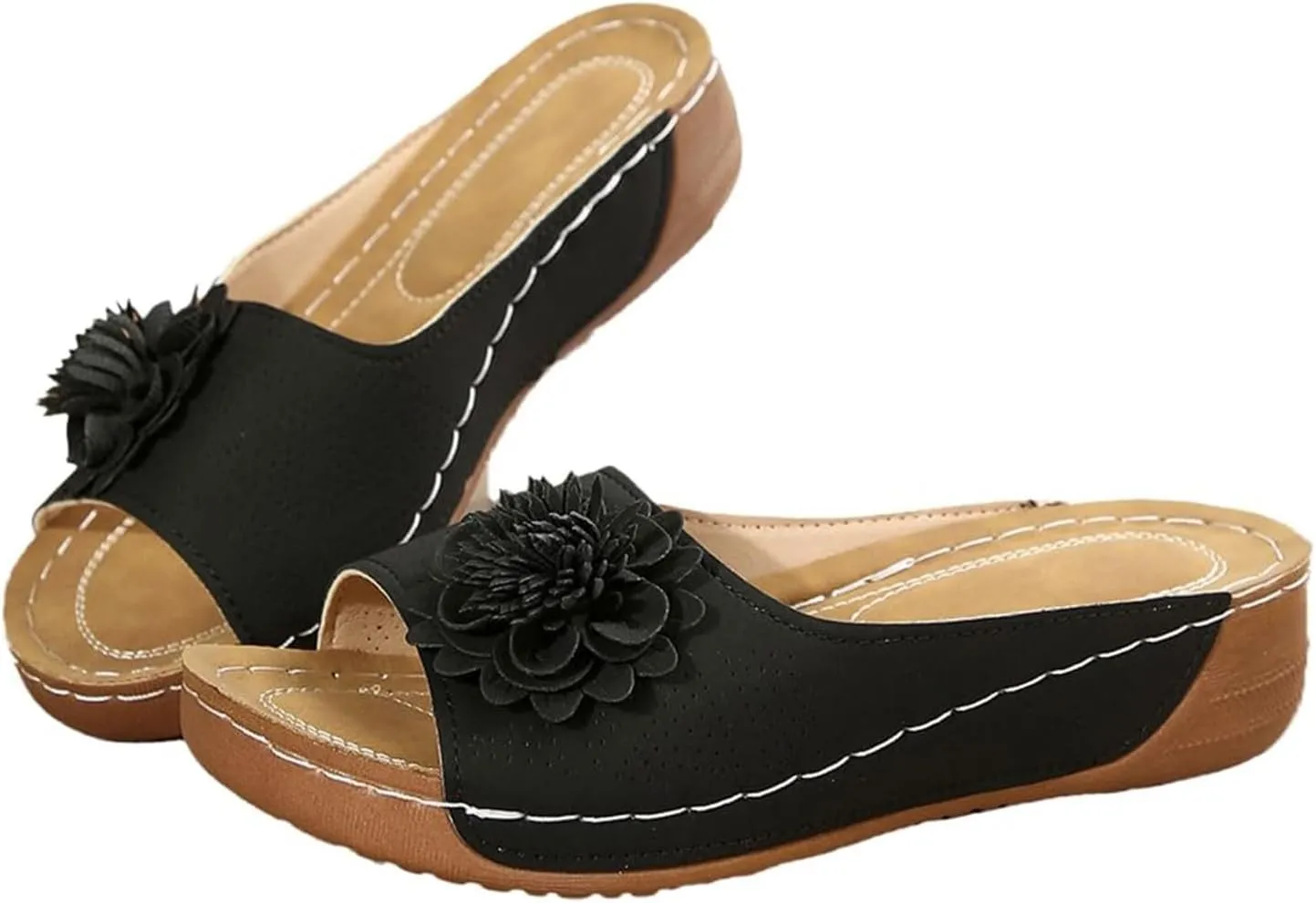 Womens Wedge Sandals 2025 Flower Boho Non-Slip Open Toe Slides Comfortable Breathable Platform Sandal Slippers Beach Sandals