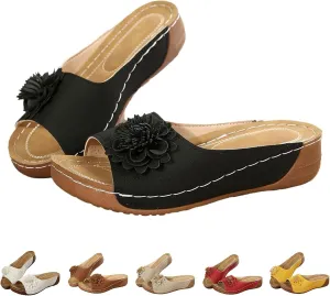 Womens Wedge Sandals 2025 Flower Boho Non-Slip Open Toe Slides Comfortable Breathable Platform Sandal Slippers Beach Sandals