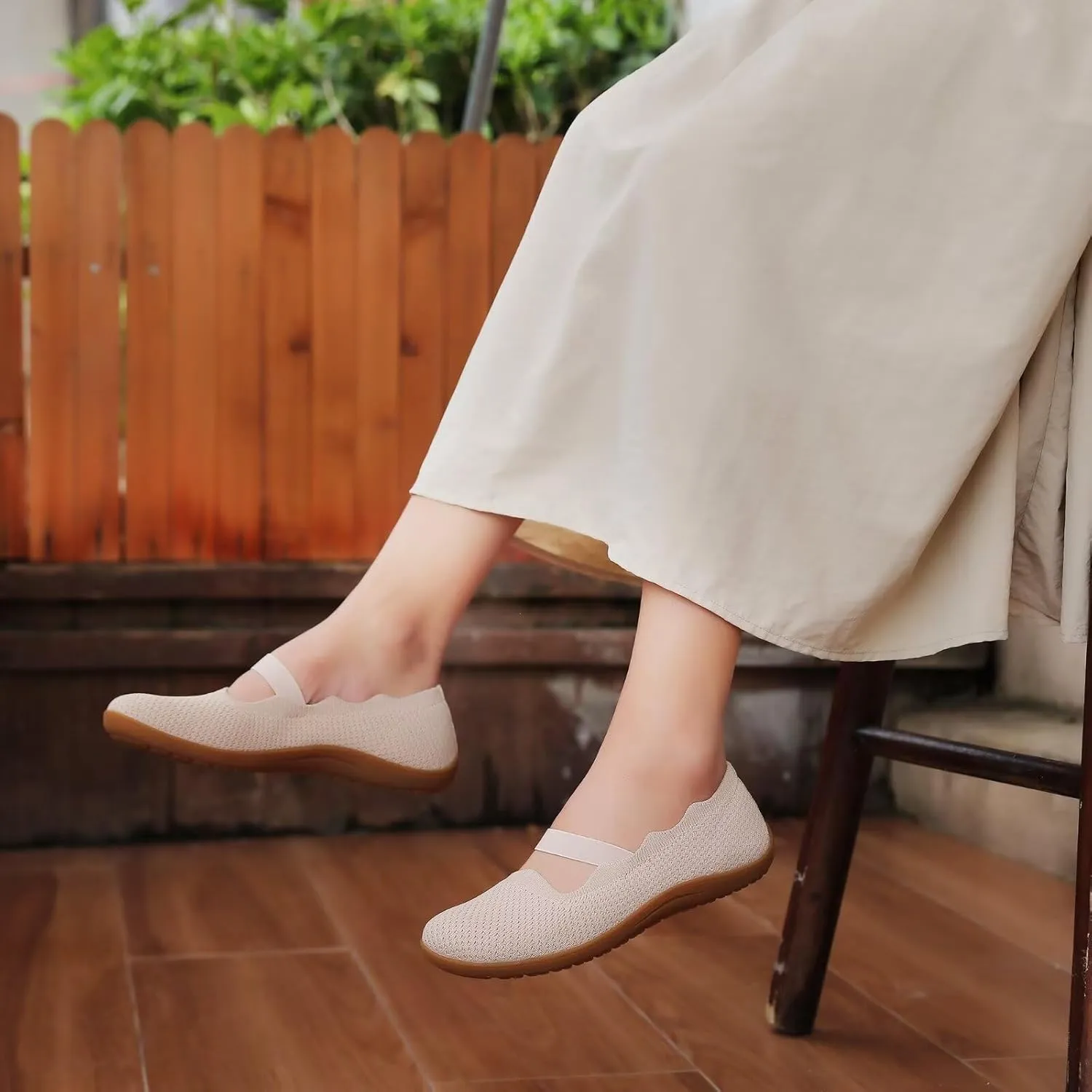 Women's Wide Toe Box Flats Knit Mary Jane Ballet Flats Wide Width Walking Dressy Shoes with Arch Support Comfortable