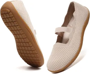 Women's Wide Toe Box Flats Knit Mary Jane Ballet Flats Wide Width Walking Dressy Shoes with Arch Support Comfortable