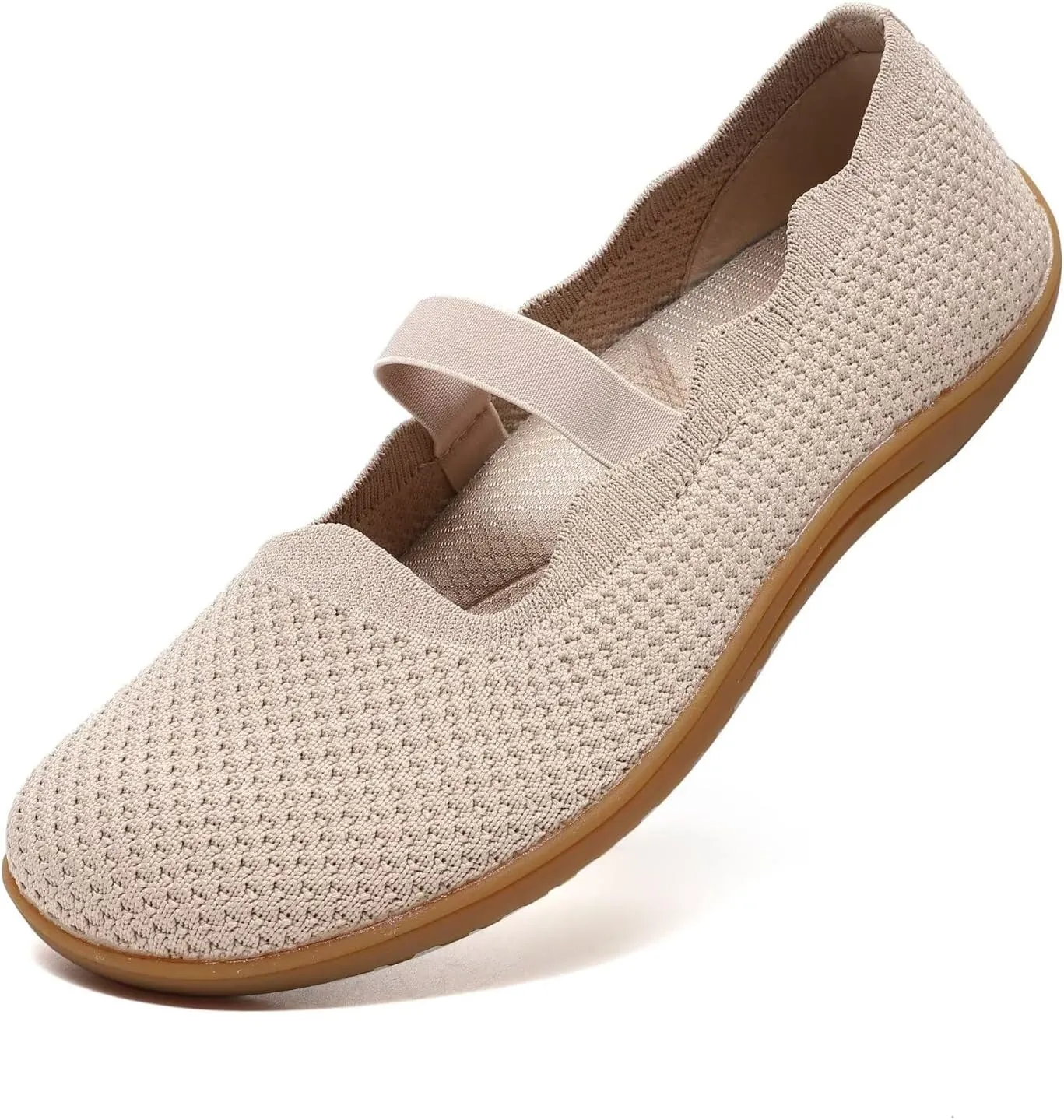 Women's Wide Toe Box Flats Knit Mary Jane Ballet Flats Wide Width Walking Dressy Shoes with Arch Support Comfortable