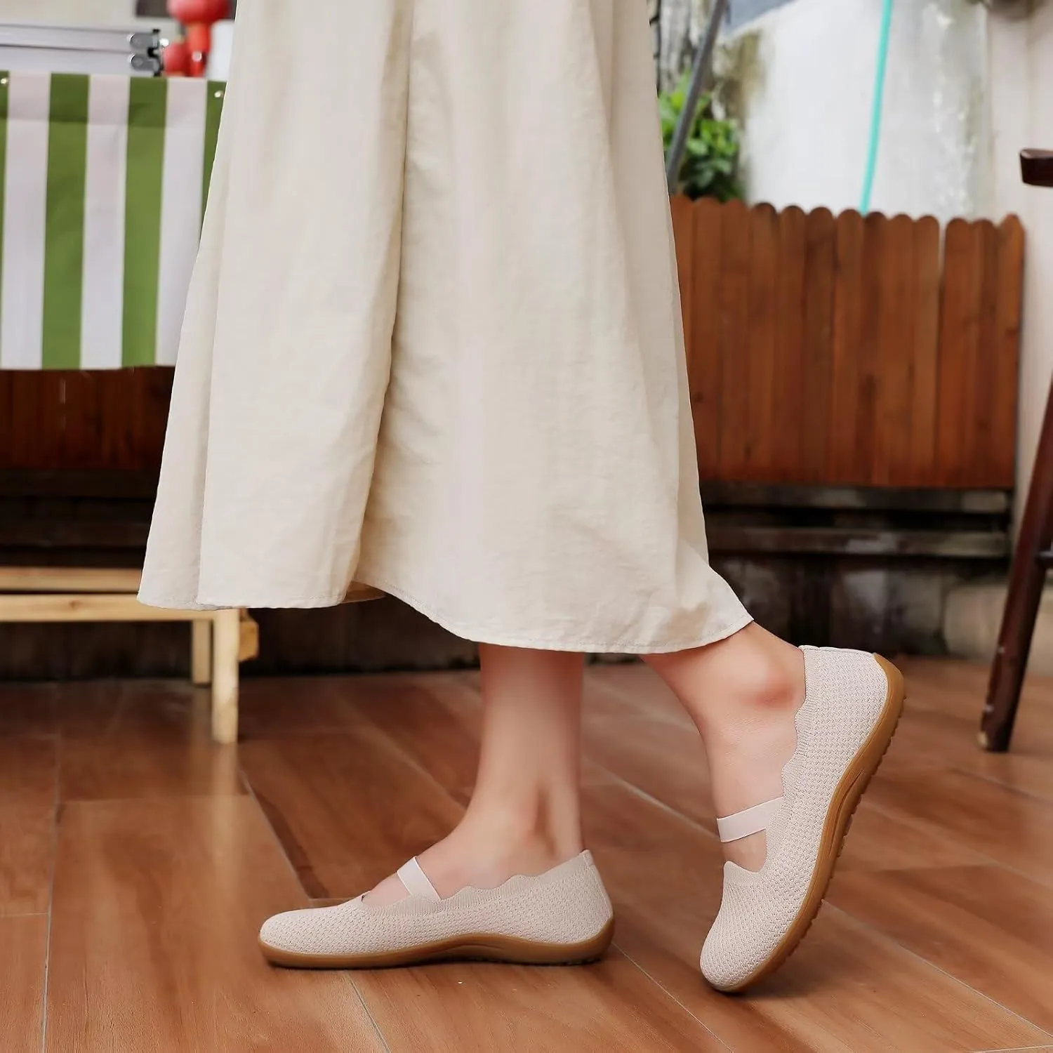 Women's Wide Toe Box Flats Knit Mary Jane Ballet Flats Wide Width Walking Dressy Shoes with Arch Support Comfortable