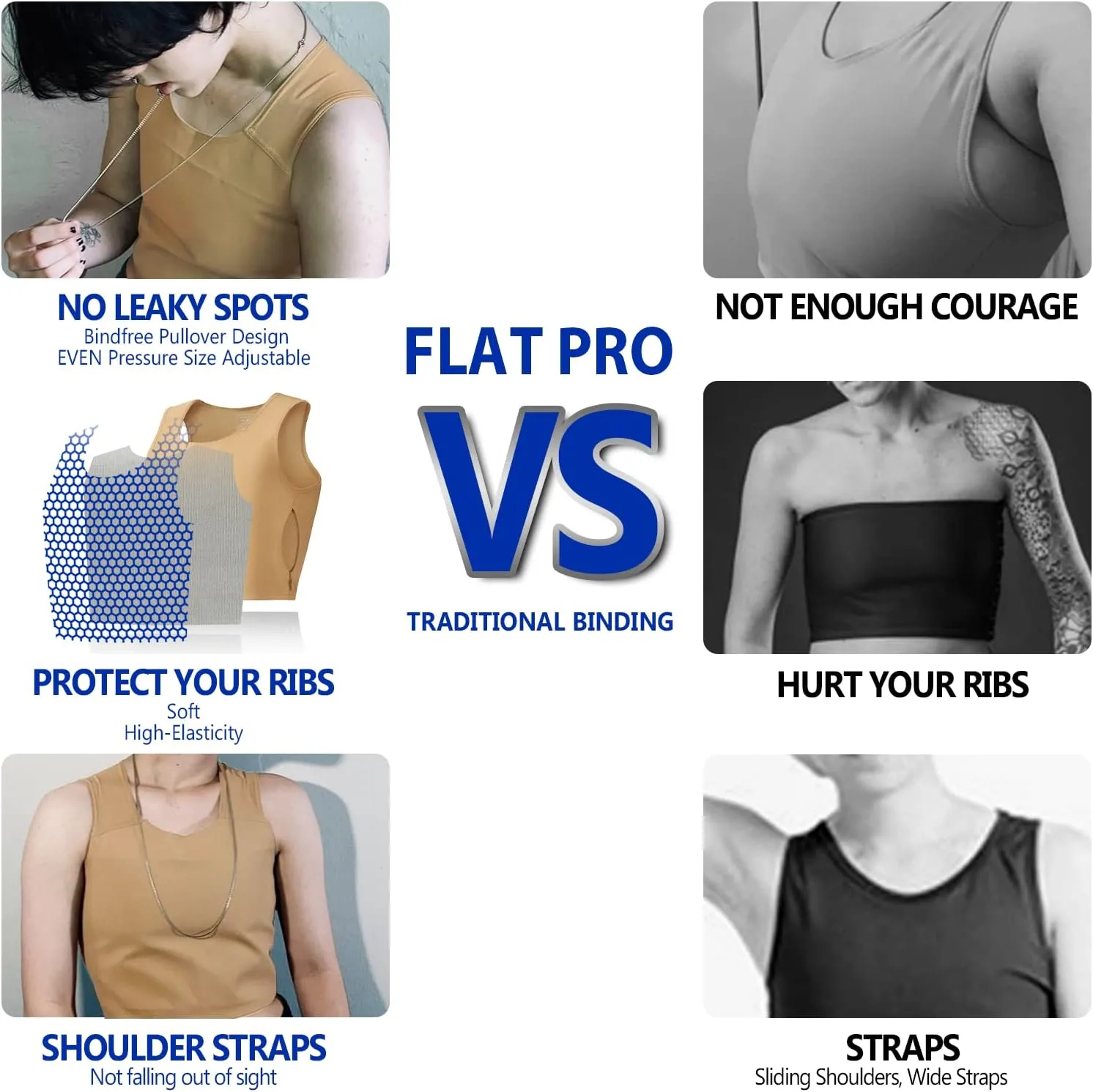 Wonababi Chest Binder Corsets, Flat Pro Trans Binder with Both Side Zipper