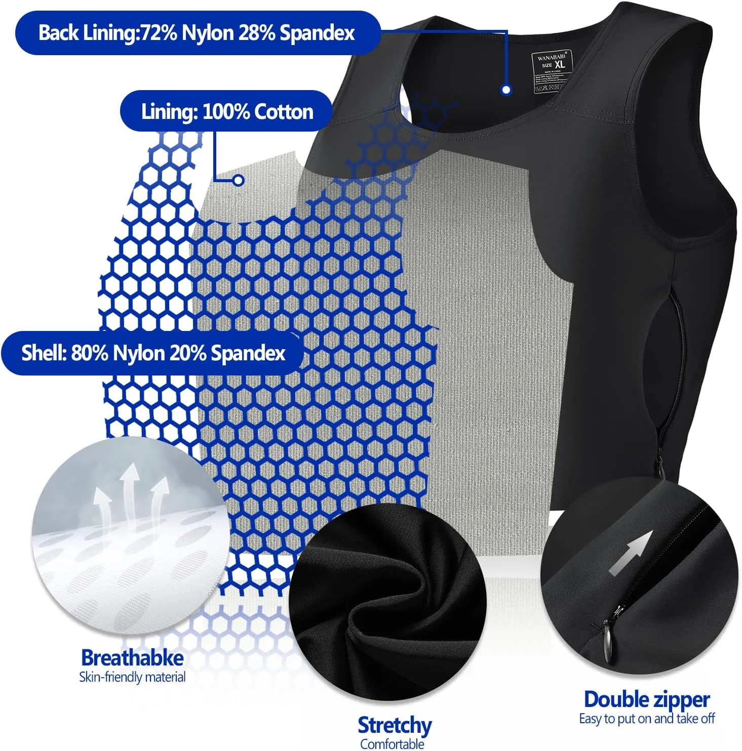 Wonababi Chest Binder Corsets, Flat Pro Trans Binder with Both Side Zipper