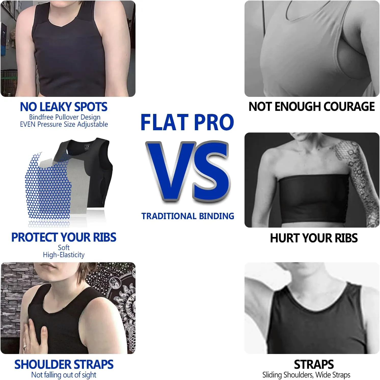 Wonababi Chest Binder Corsets, Flat Pro Trans Binder with Both Side Zipper