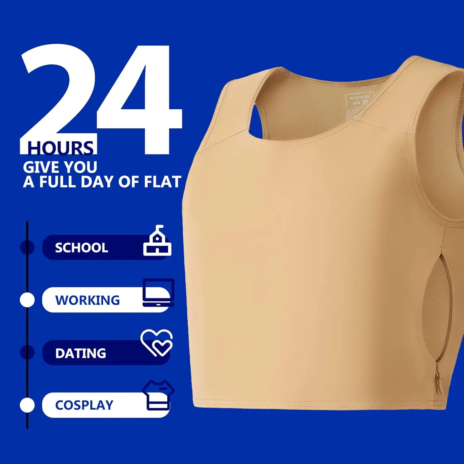 Wonababi Chest Binder Corsets, Flat Pro Trans Binder with Both Side Zipper