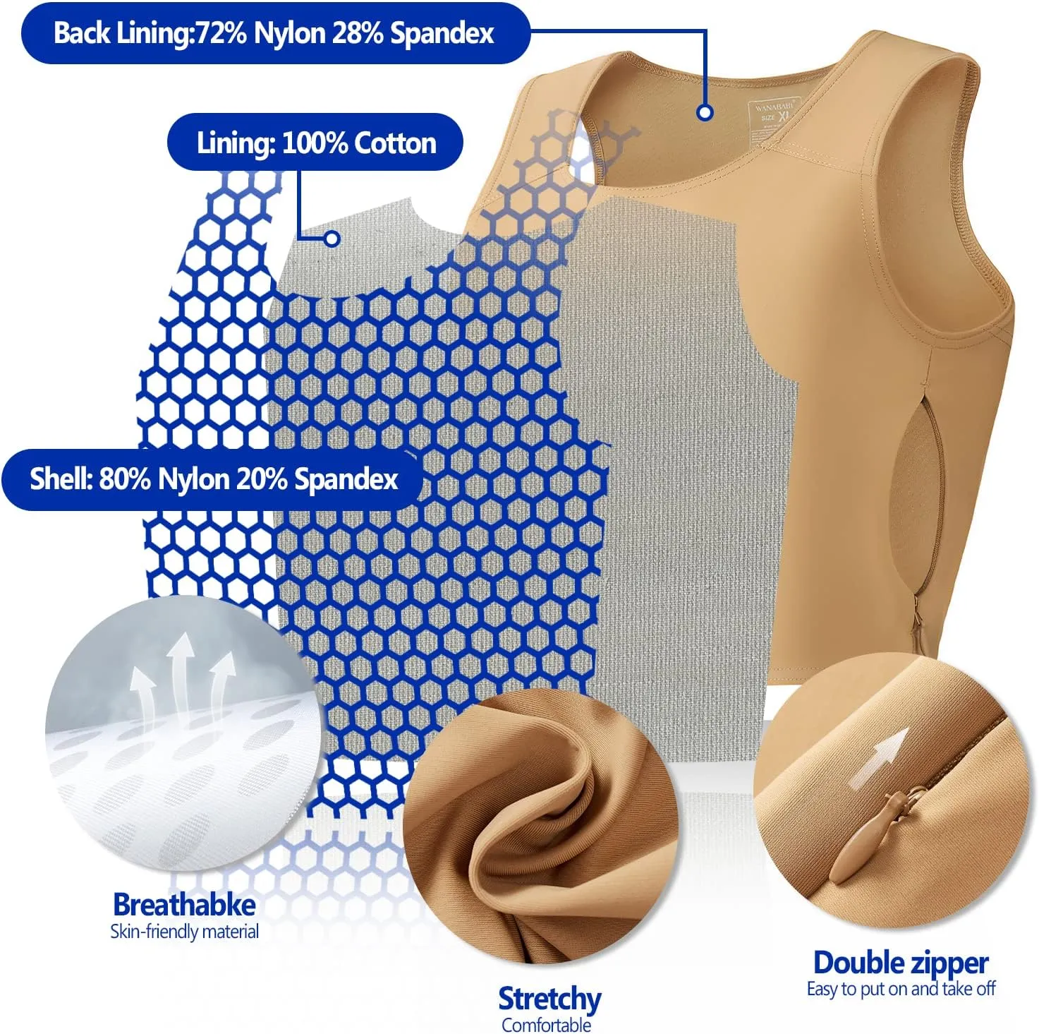 Wonababi Chest Binder Corsets, Flat Pro Trans Binder with Both Side Zipper