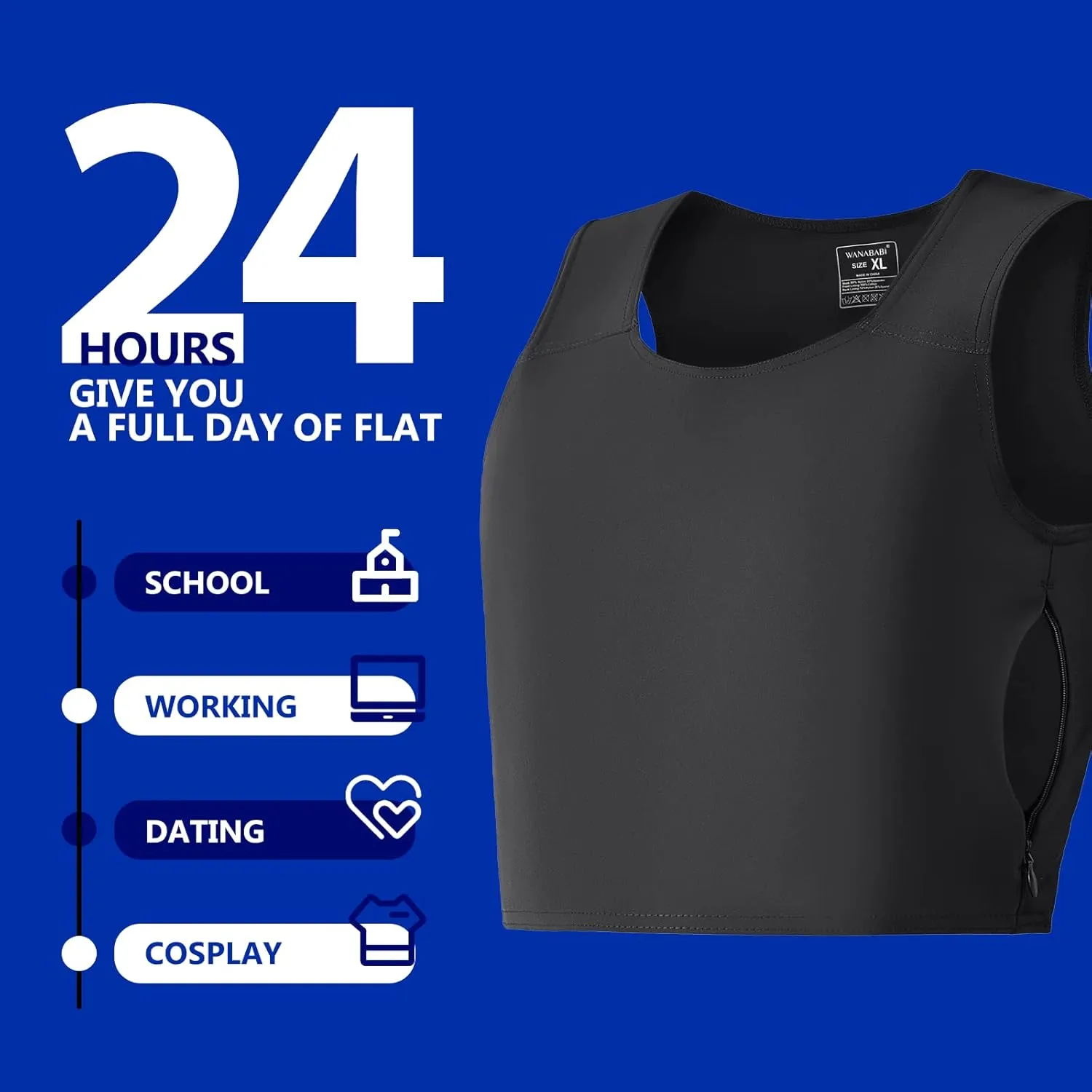 Wonababi Chest Binder Corsets, Flat Pro Trans Binder with Both Side Zipper