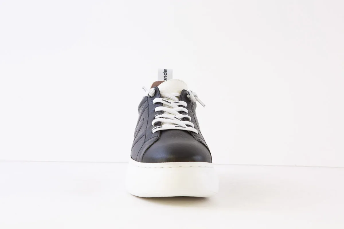 WONDERS - A-2632 LACED SLIP-ON PLATFORM SHOE - BLACK/WHITE