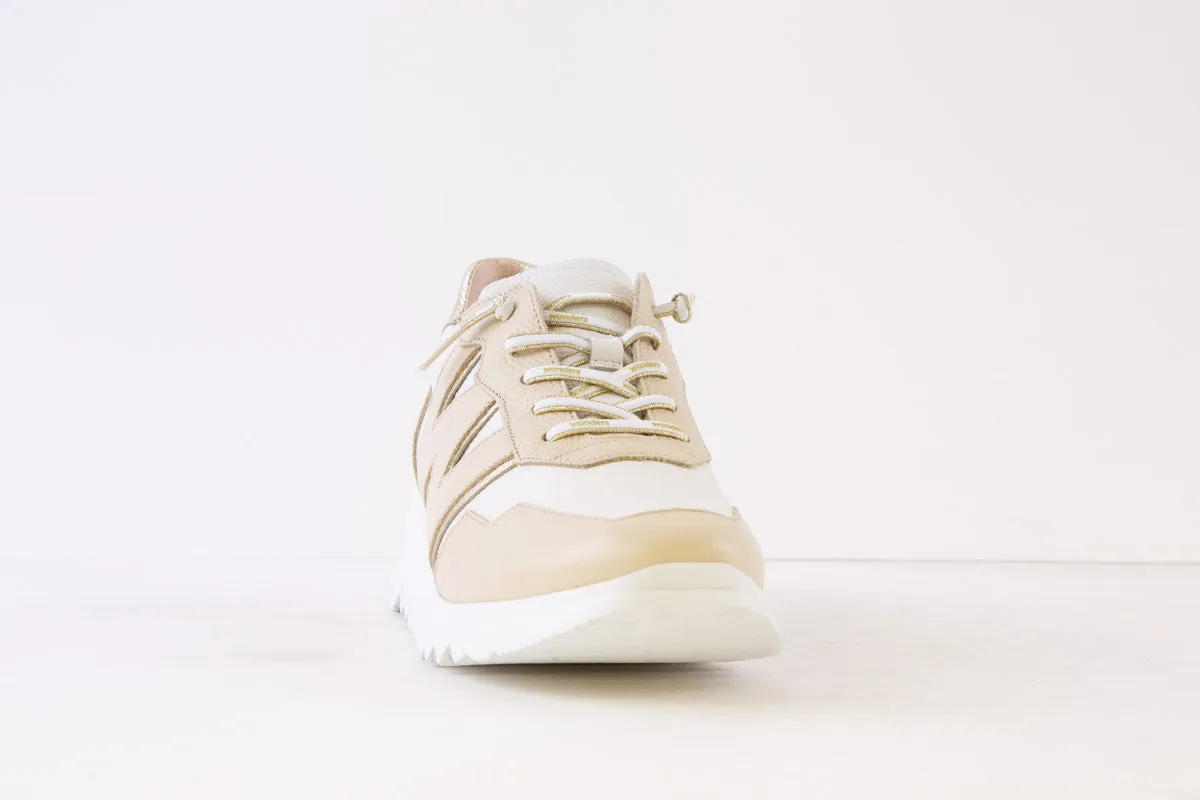 WONDERS - E-6741 WEDGE LACED SHOE - BEIGE/CREAM