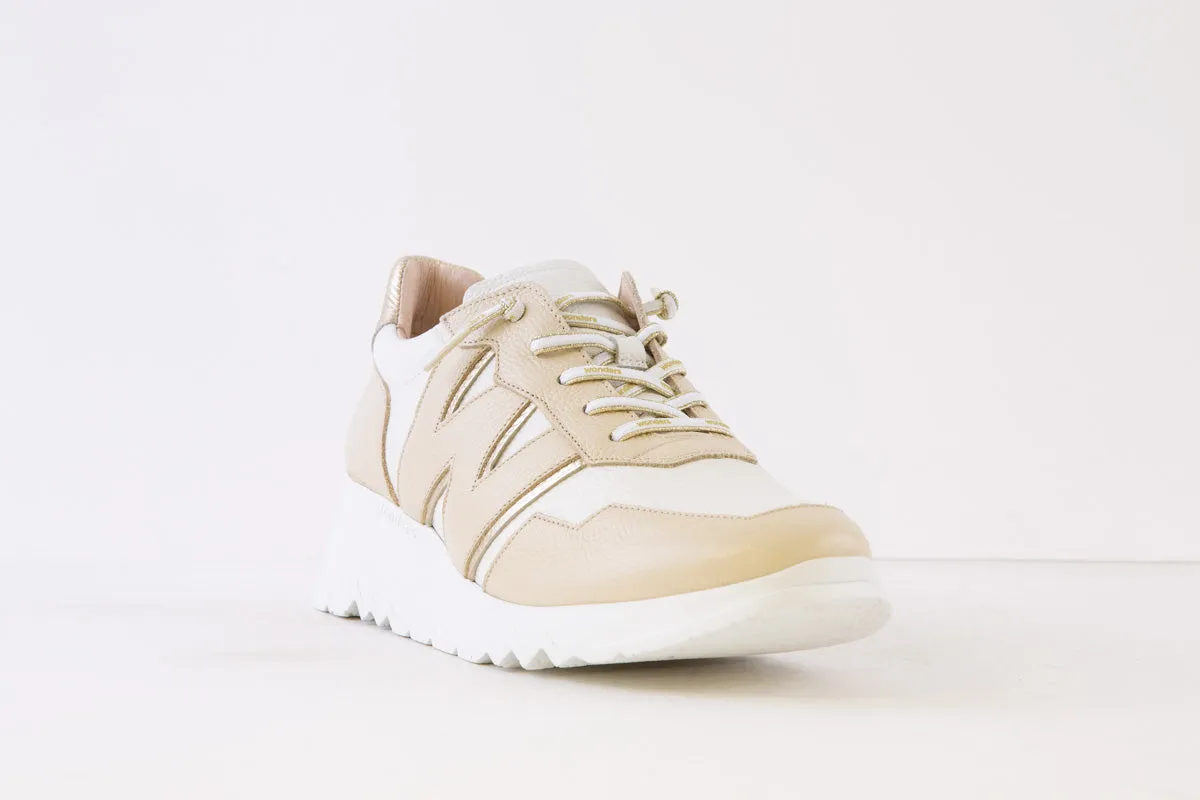 WONDERS - E-6741 WEDGE LACED SHOE - BEIGE/CREAM