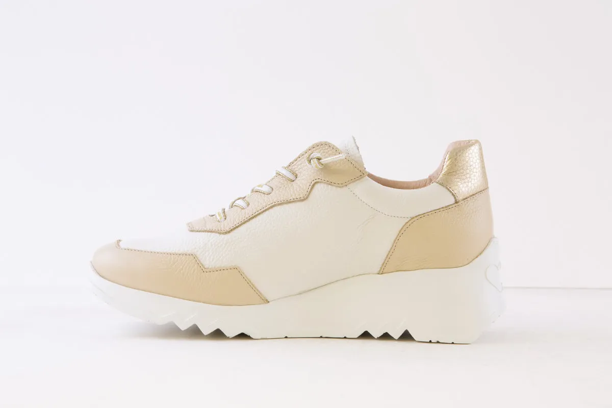 WONDERS - E-6741 WEDGE LACED SHOE - BEIGE/CREAM