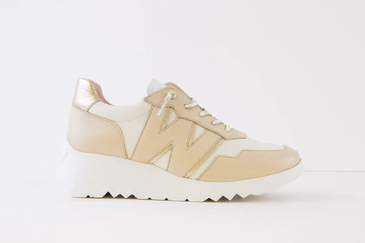 WONDERS - E-6741 WEDGE LACED SHOE - BEIGE/CREAM