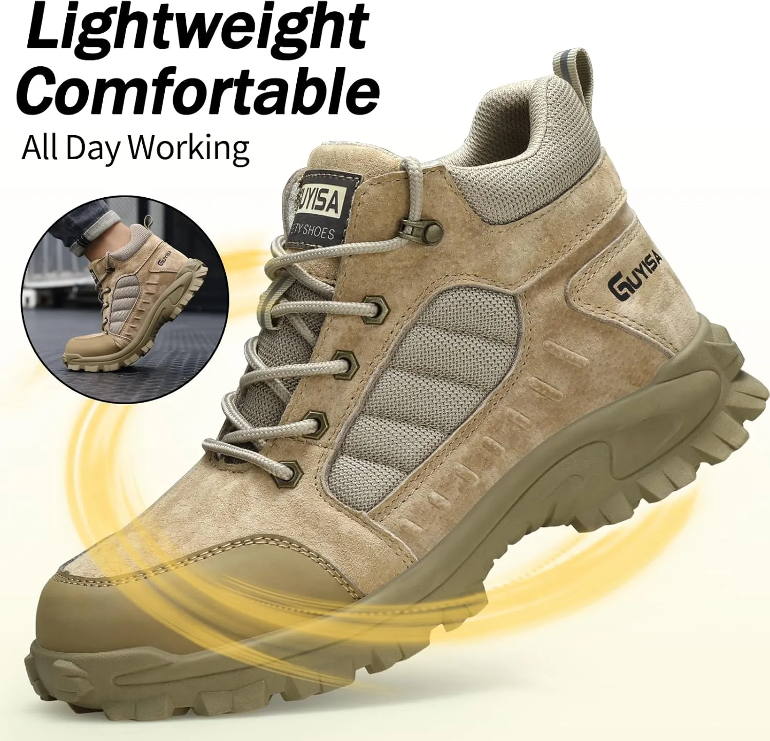 Work Boots for Men Breathable Steel Toe Boots Lightweight Steel Toe Shoes for Men Construction Boot Comfortable Safety Boot Indestructible Industrial Work Shoes