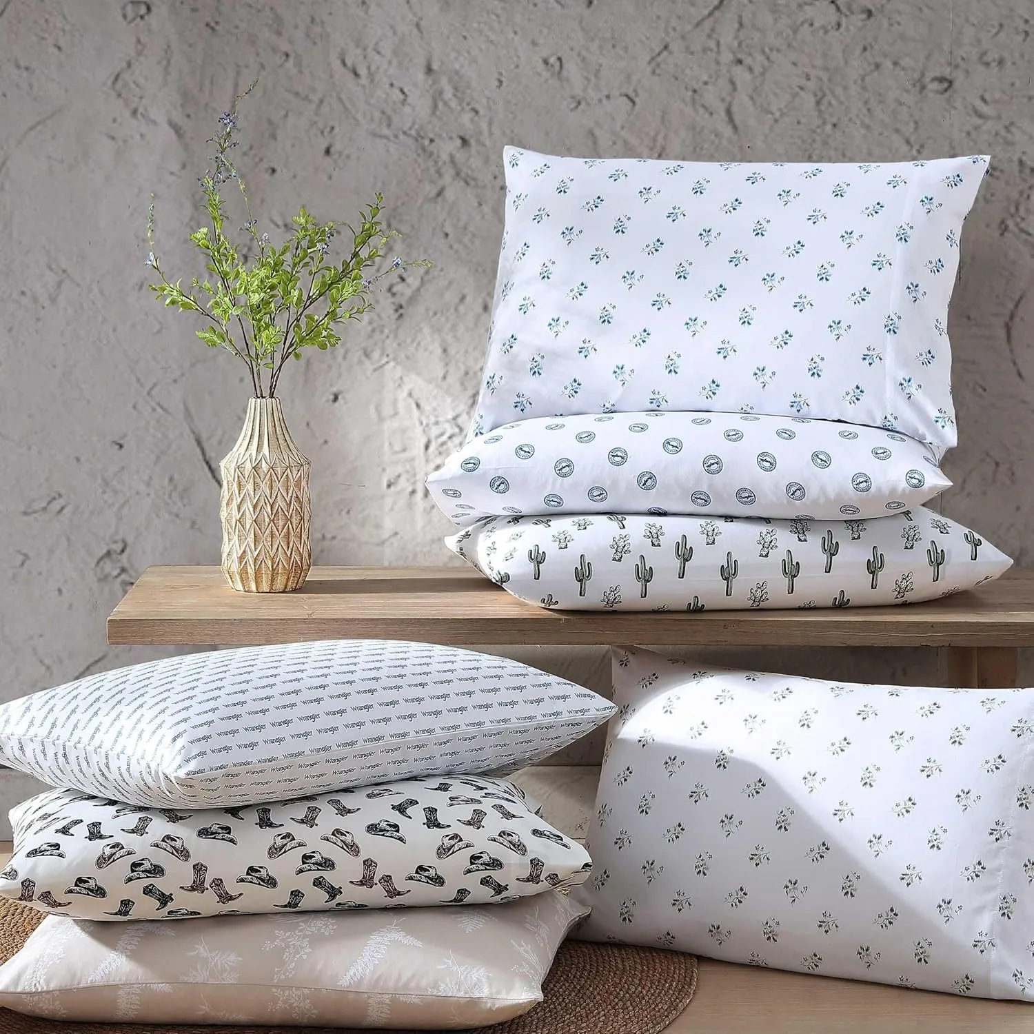 Wrangler - Bed Sheets, Breathable & Wrinkle Resistant Bedding, Includes Matching Sham & Pillowcases, Yellowstone Inspired Bed Sheets, Dorm Essentials (Cacti Green, Queen)
