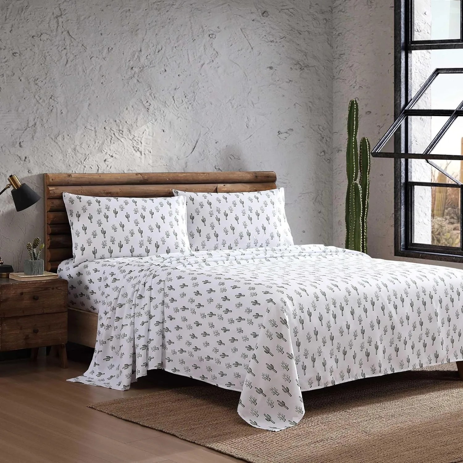 Wrangler - Bed Sheets, Breathable & Wrinkle Resistant Bedding, Includes Matching Sham & Pillowcases, Yellowstone Inspired Bed Sheets, Dorm Essentials (Cacti Green, Queen)