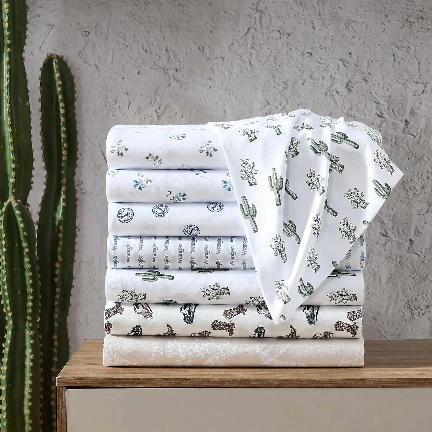 Wrangler - Bed Sheets, Breathable & Wrinkle Resistant Bedding, Includes Matching Sham & Pillowcases, Yellowstone Inspired Bed Sheets, Dorm Essentials (Cacti Green, Queen)