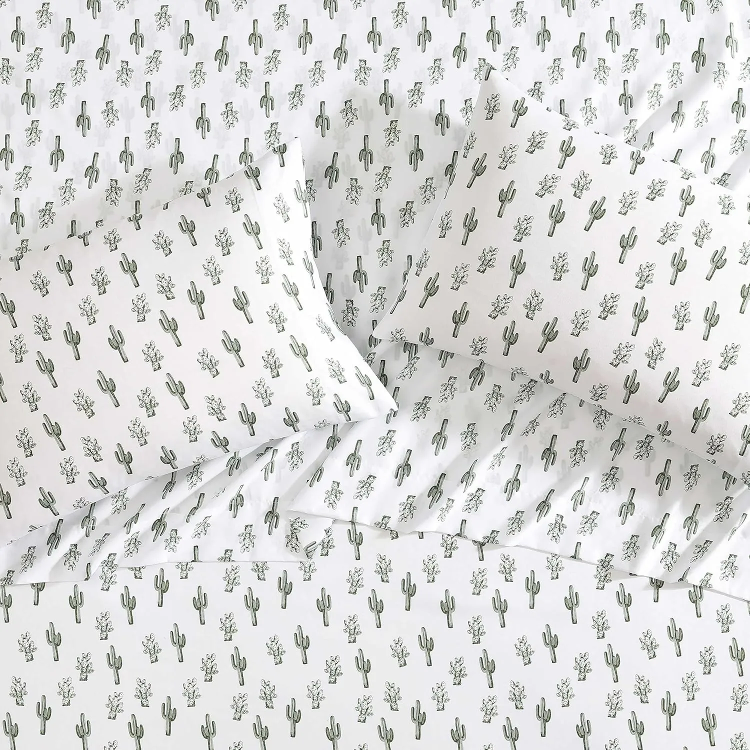 Wrangler - Bed Sheets, Breathable & Wrinkle Resistant Bedding, Includes Matching Sham & Pillowcases, Yellowstone Inspired Bed Sheets, Dorm Essentials (Cacti Green, Queen)