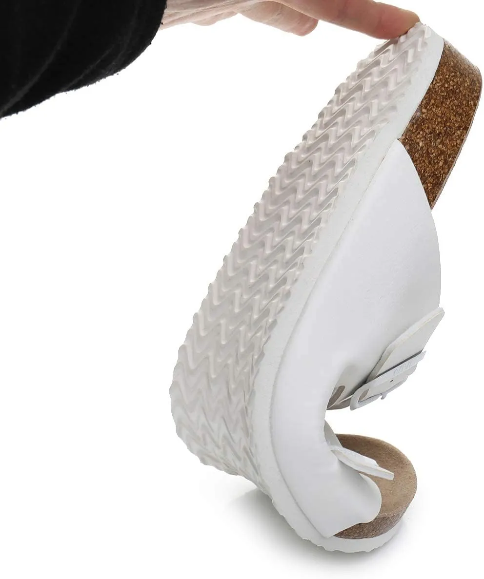 WTW Women's Comfortable Cork Footbed Sandals Memory Foam Summer Slide Sandals for Women Casual Beach Vacation Outdoor Walking