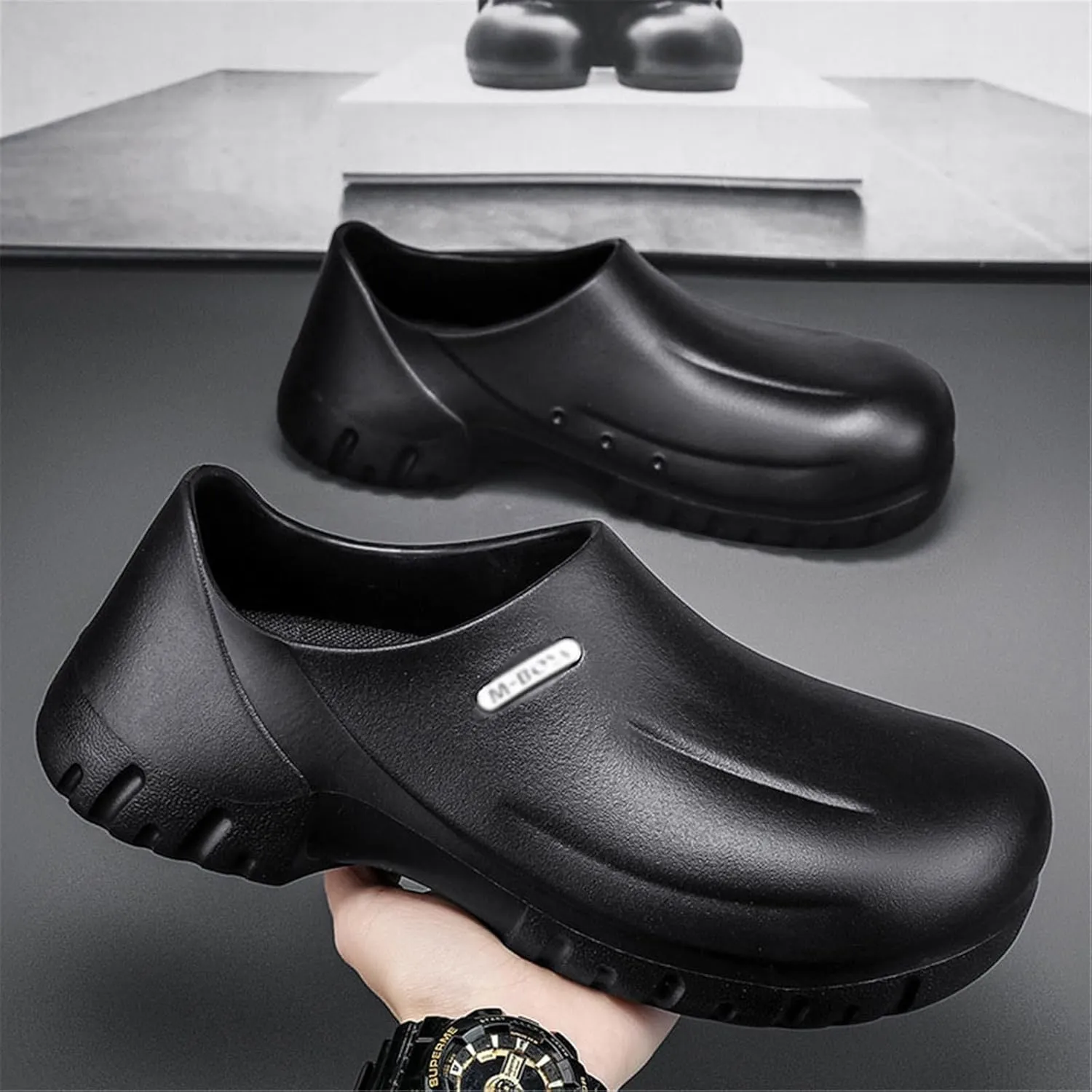 Wygwlg Mens Steel Toe Cap Anti-Collision Puncture Proof Waterproof Oil Resistant Safety Chef Shoes, Lightweight Shock Absorbing Safety Non Slip Work Chef Shoes, for Kitchen, Chef, Garden, Nurse