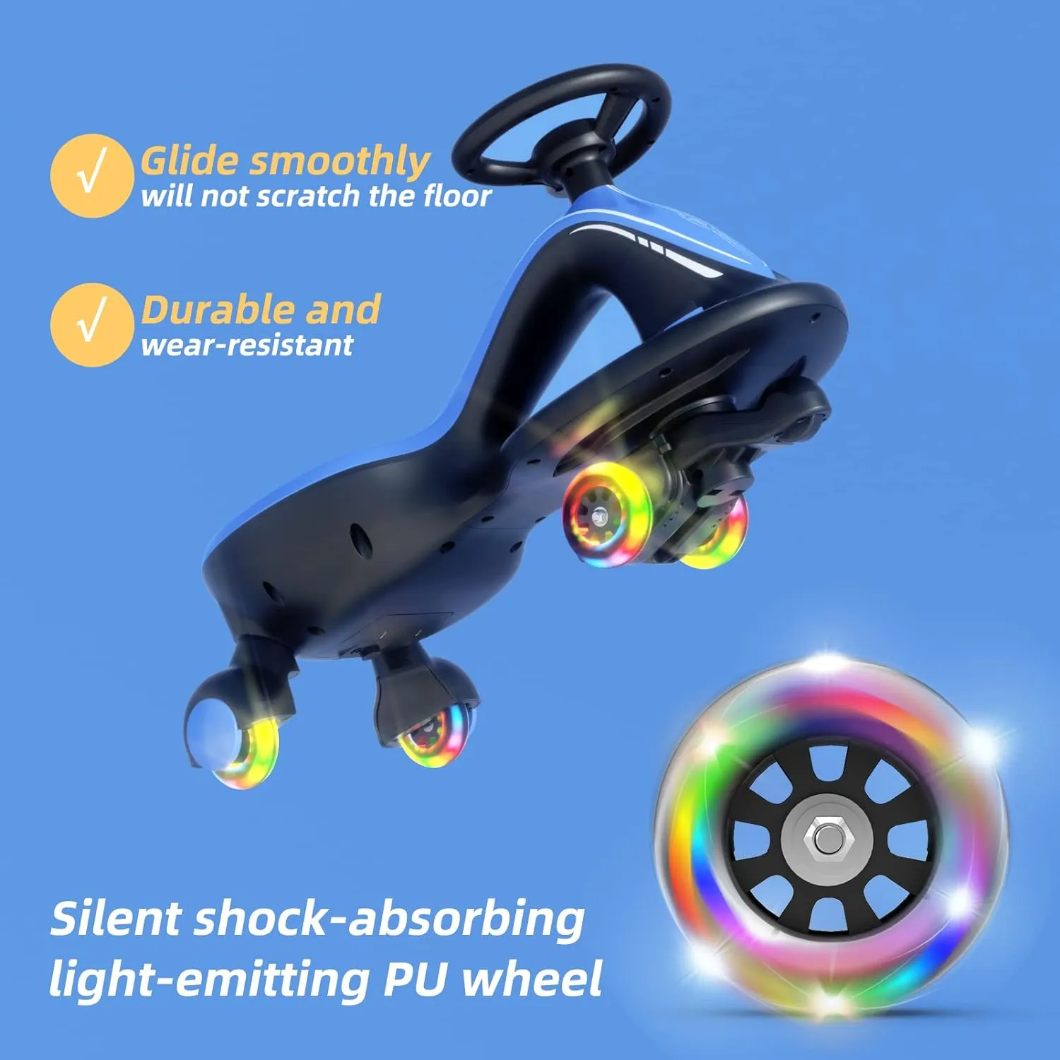XJD Electric Wiggle Car Ride On Toy, 2 in 1 Wiggle Car Rechargeable Battery with Anti-Rollover Colorful Light-Emitting Wheel for Toddler Ride On Toys 3 Years and Up (Blue)