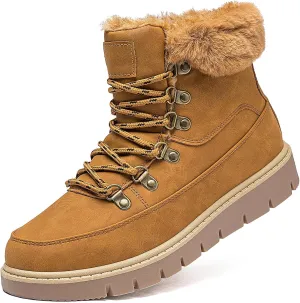 XRH Women’s Winter Warm Boots Black Snow Combat Boots With Zipper,Comfortable Fur Lined Women Ankle Boots Non Slip Hiking Boots For Women