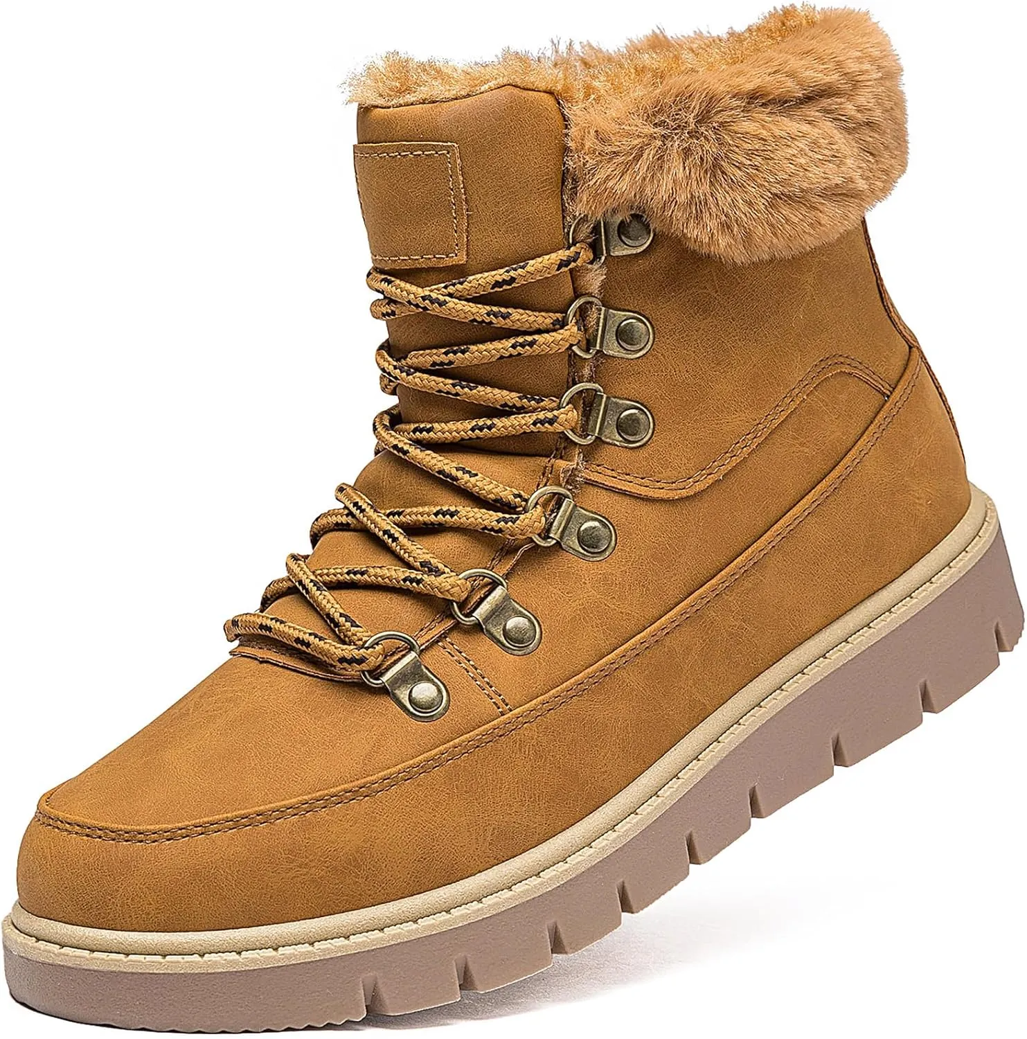 XRH Women’s Winter Warm Boots Black Snow Combat Boots With Zipper,Comfortable Fur Lined Women Ankle Boots Non Slip Hiking Boots For Women
