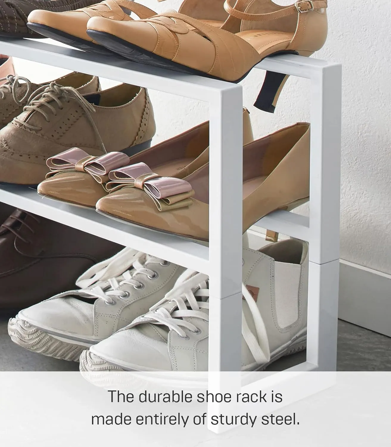 Yamazaki Home Expanding Shoe Rack, Metal, Adjustable Steel One Size White