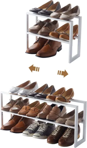 Yamazaki Home Expanding Shoe Rack, Metal, Adjustable Steel One Size White