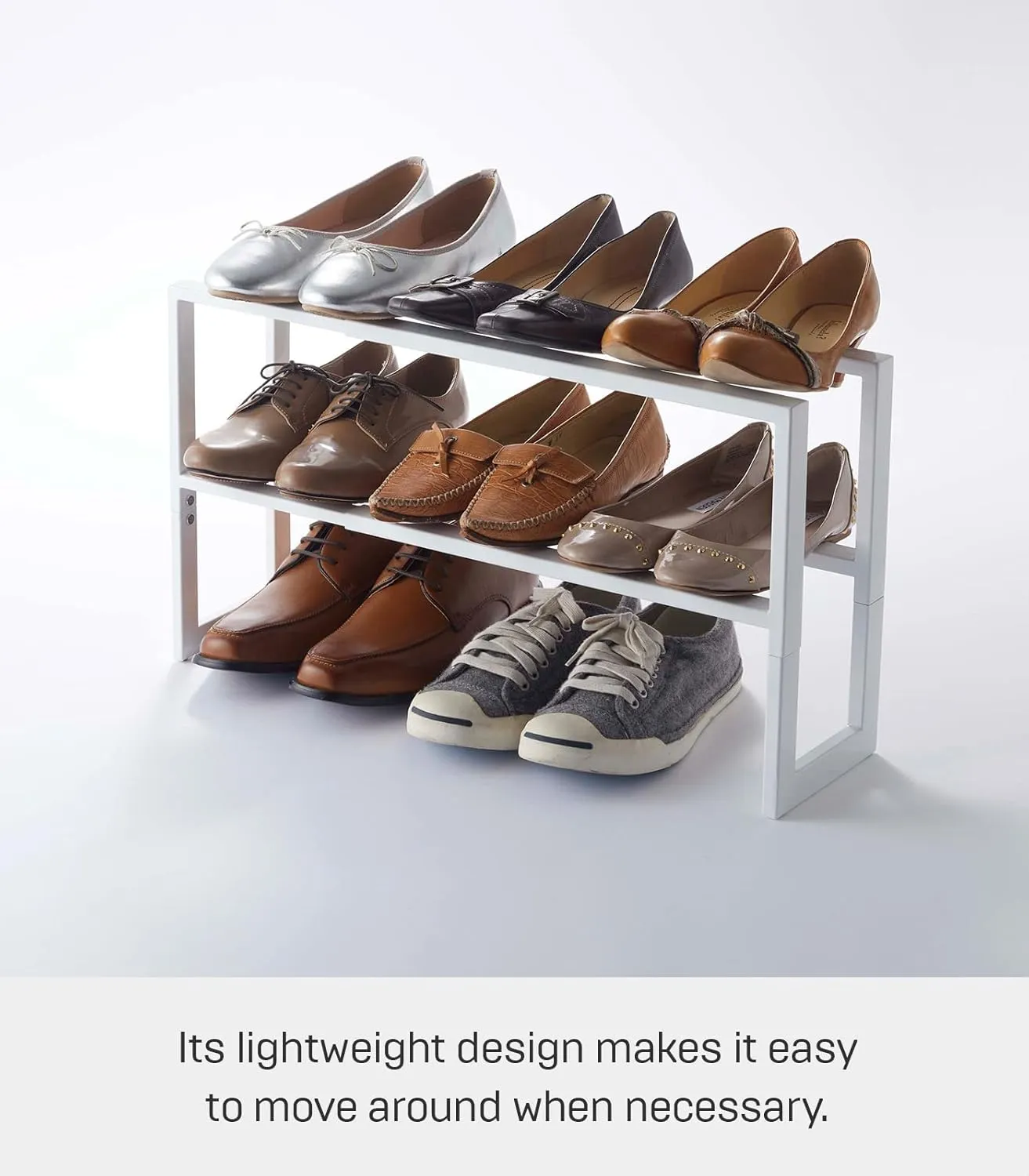 Yamazaki Home Expanding Shoe Rack, Metal, Adjustable Steel One Size White