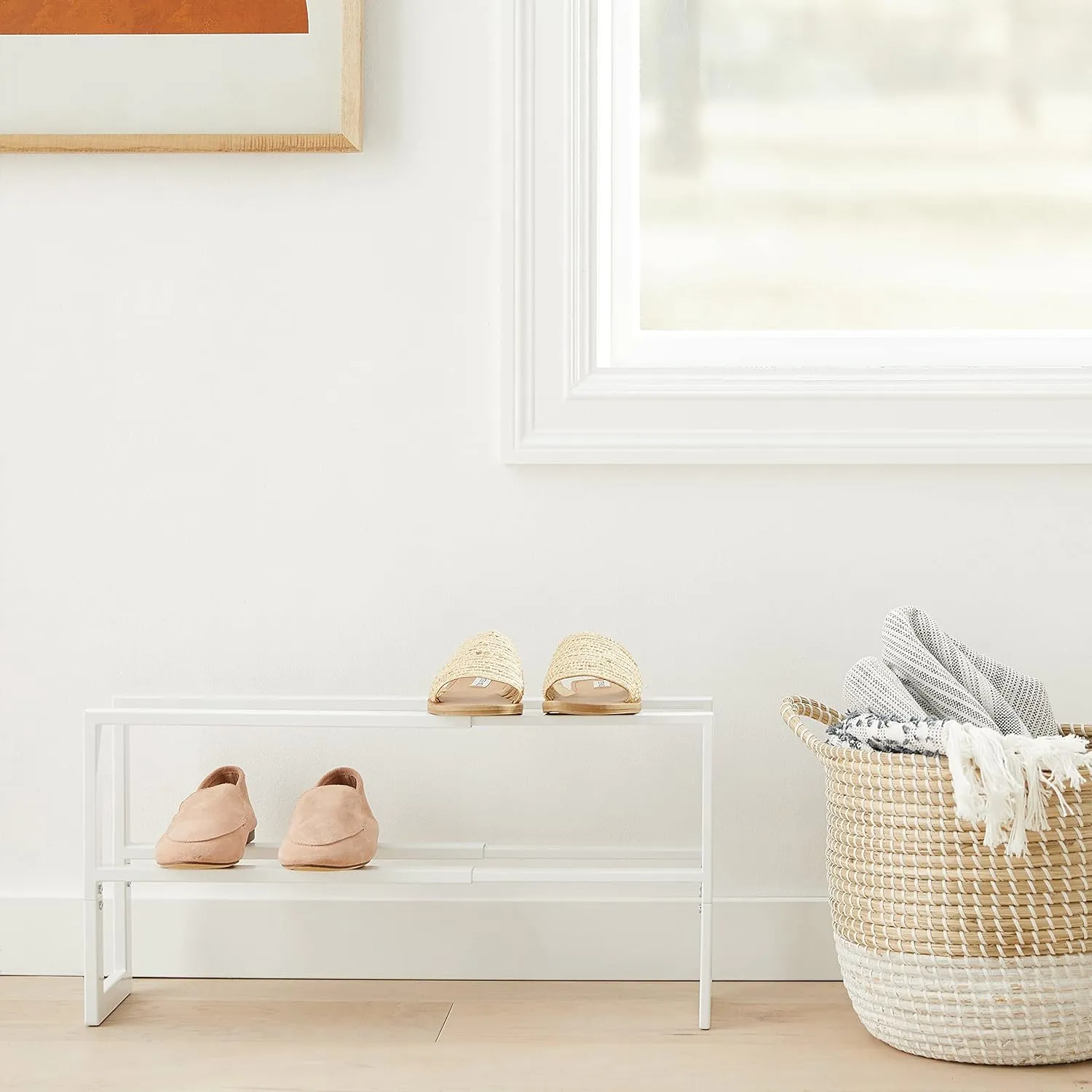 Yamazaki Home Expanding Shoe Rack, Metal, Adjustable Steel One Size White