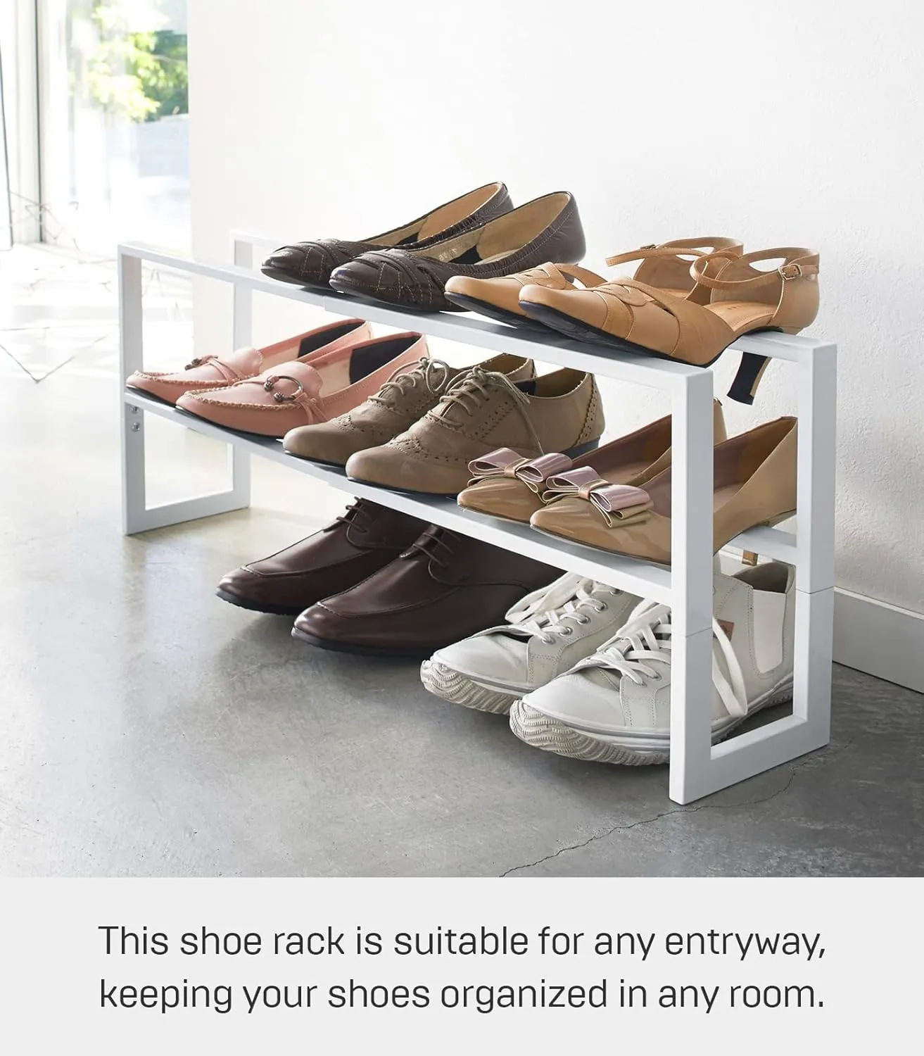 Yamazaki Home Expanding Shoe Rack, Metal, Adjustable Steel One Size White