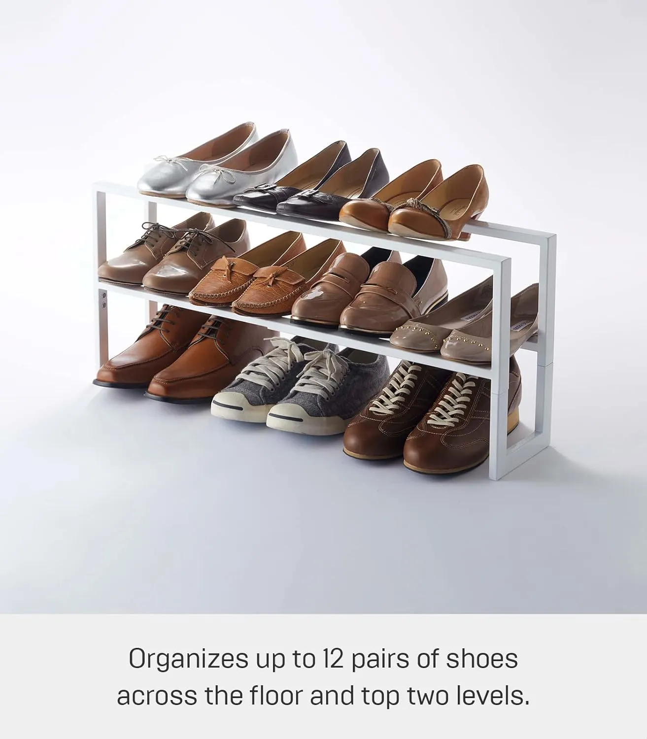 Yamazaki Home Expanding Shoe Rack, Metal, Adjustable Steel One Size White