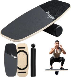Yes4All 2-in-1 Balance Boards Set, 9 Adjustable Modes Surf Trainer, Wobble Board Exercise for Adults, Includes Roller & Ball